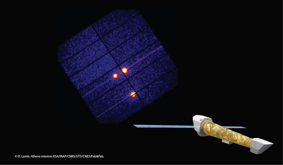 An artistic concept of Athena and the first identifed quasar 3C 273